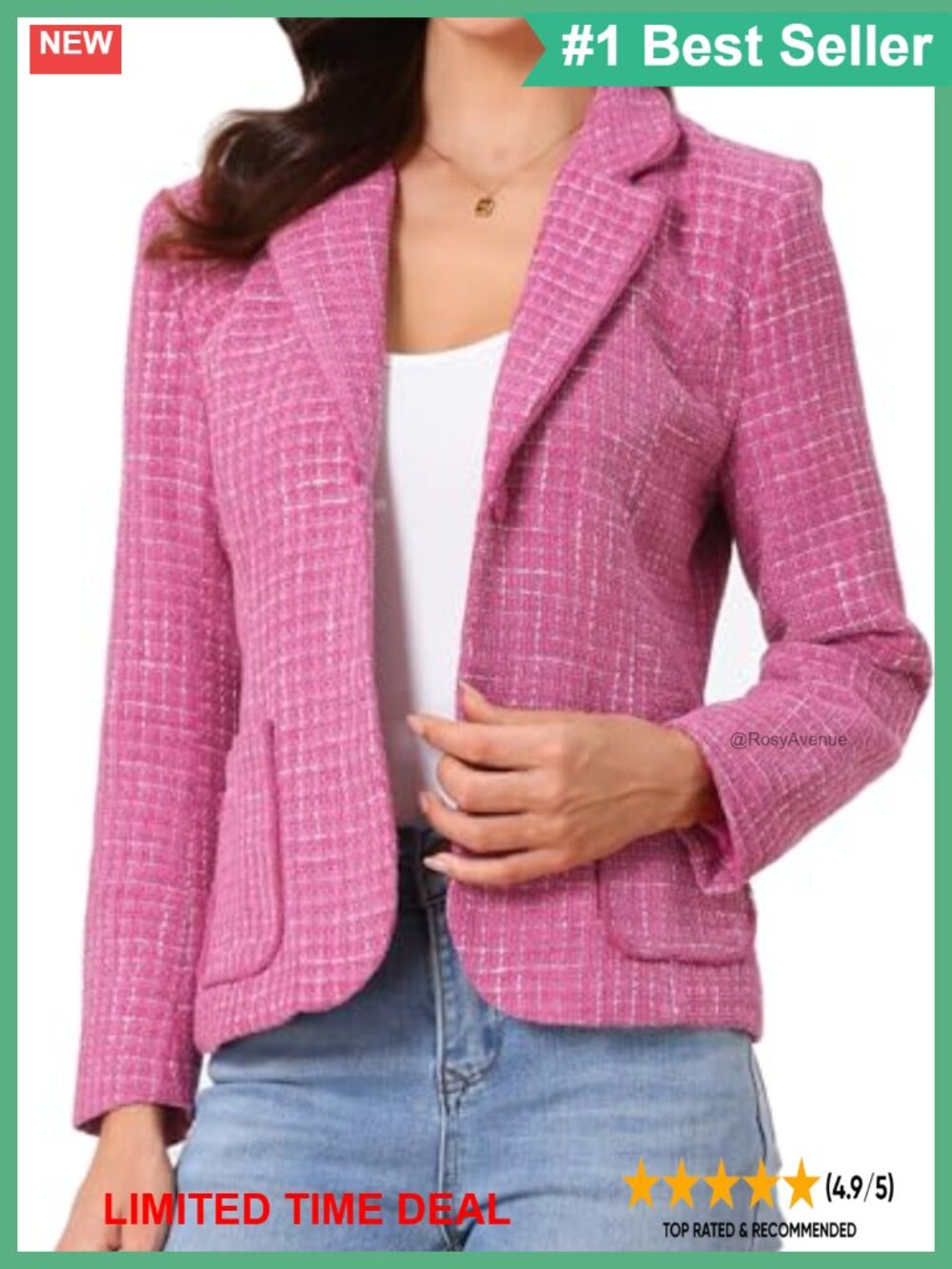 Tweed Blazer Notch Lapel Business Casual Jacket